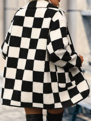 Checkered Button Front Coat with Pockets (Available in USA only)