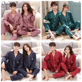 Satin Silk Pajamas Sets Couple Sleepwear