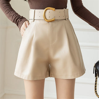 Women Leather Shorts with Belt