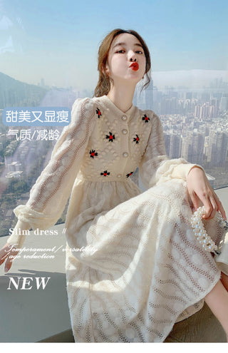 Knitted Embroidery Wool Long Sleeve Dress