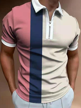 Polo Shirts Short Sleeve Turn-Down Collar Zipper