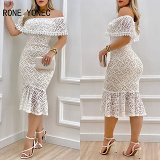 Off Shoulder Ruffle Lace Dress