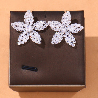 Luxury Flowers Necklace and Earrings Set Jewelry Rhinestone