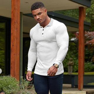 Long Sleeve Knitted Polo Shirt Fitness Clothing Slim Fit