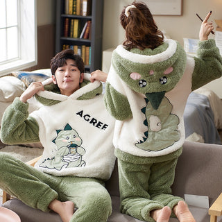 Couple Sets Cartoon Dinosaur Pijama Hoodies