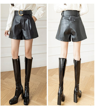 Women Leather Shorts with Belt