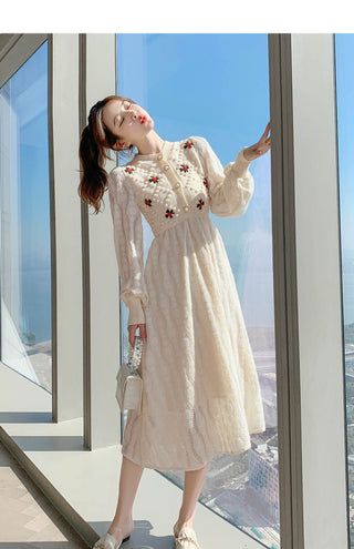 Knitted Embroidery Wool Long Sleeve Dress