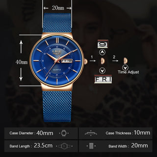 Calendar Week Quartz Mesh Watch