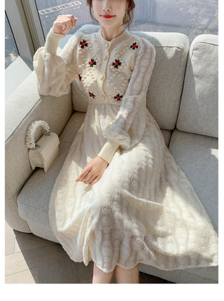 Knitted Embroidery Wool Long Sleeve Dress