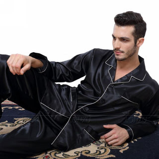 Long Sleeve Silk Satin Pajamas Set