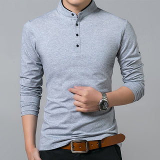 T-Shirt Men Cotton Full Sleeve Mandarin Collar