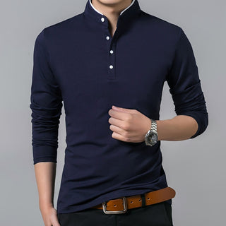 T-Shirt Men Cotton Full Sleeve Mandarin Collar