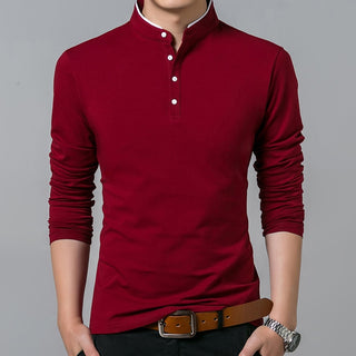 T-Shirt Men Cotton Full Sleeve Mandarin Collar