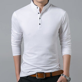 T-Shirt Men Cotton Full Sleeve Mandarin Collar