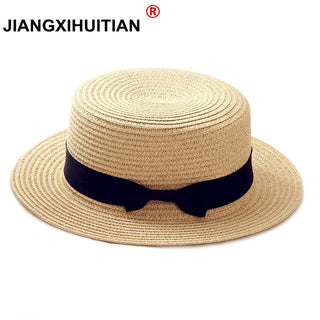 Flat-brim Bowknot Straw Beach Hat