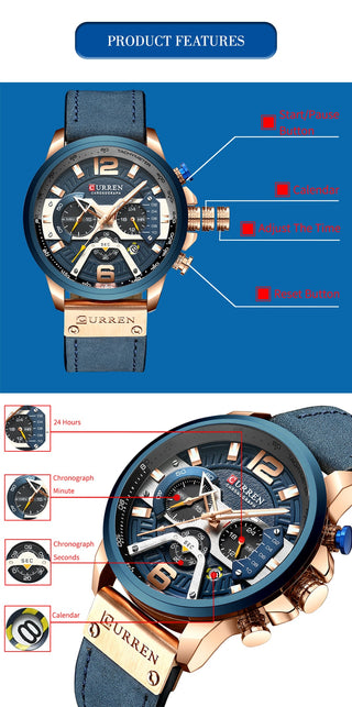 Luxury Military Leather Wrist Watch