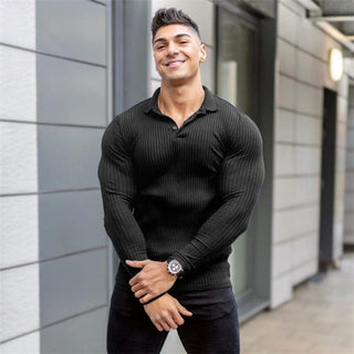 Long Sleeve Knitted Polo Shirt Fitness Clothing Slim Fit