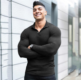 Long Sleeve Knitted Polo Shirt Fitness Clothing Slim Fit