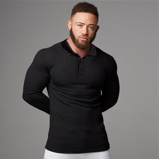 Long Sleeve Knitted Polo Shirt Fitness Clothing Slim Fit