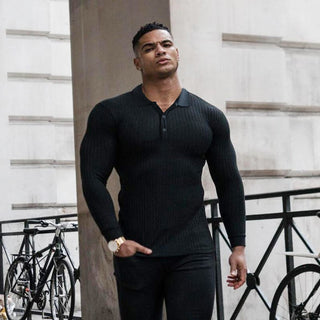 Long Sleeve Knitted Polo Shirt Fitness Clothing Slim Fit