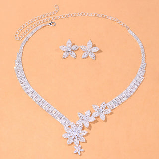 Luxury Flowers Necklace and Earrings Set Jewelry Rhinestone