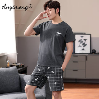 Pajamas Soft Breathable CottonSets Pullover Plaid Bottoms