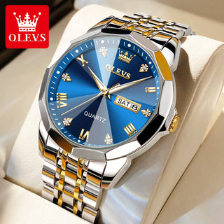 Luxury Waterproof Stainless Steel Strap Luminous Blue Men Wristwatch