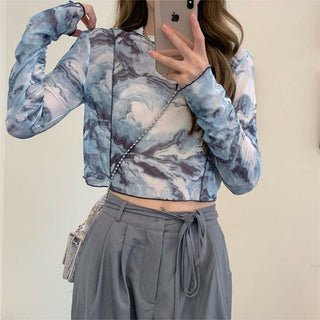 Long Sleeve Tie-dye Printed Cropped Top