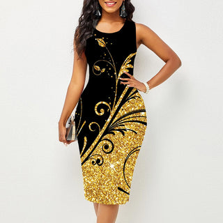 Sleeveless Floral Print Dress Round Neck Knee Length (See more options)