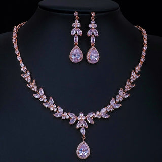 Luxury Brilliant Cubic Zirconia Necklace Set Earrings Rings Women