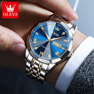 Luxury Waterproof Stainless Steel Strap Luminous Blue Men Wristwatch