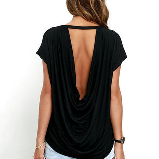 Open Back Loose O-neck Top