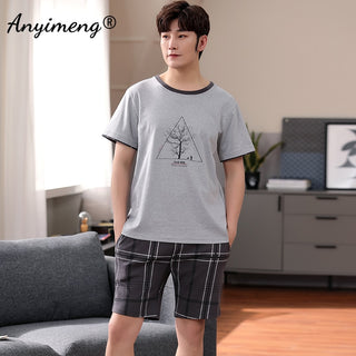 Pajamas Soft Breathable CottonSets Pullover Plaid Bottoms