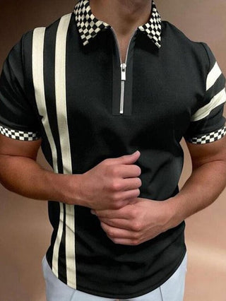 Polo Shirts Short Sleeve Turn-Down Collar Zipper