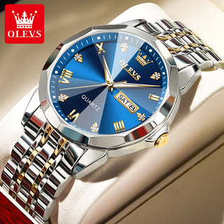 Luxury Waterproof Stainless Steel Strap Luminous Blue Men Wristwatch