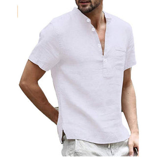 Linen V Neck Polo Shirt