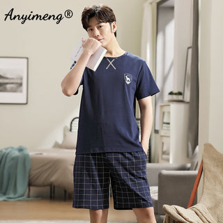 Pajamas Soft Breathable CottonSets Pullover Plaid Bottoms