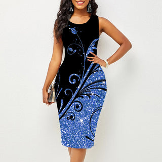 Sleeveless Floral Print Dress Round Neck Knee Length