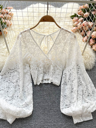 Lace V-Neck Puff Long Sleeve