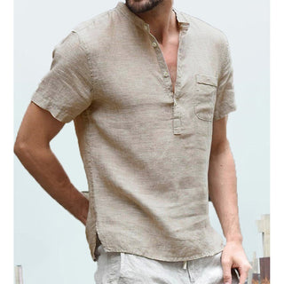 Linen V Neck Polo Shirt