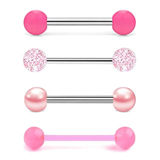 4 PCS Stainless Steel 14G Tongue Rings Barbell