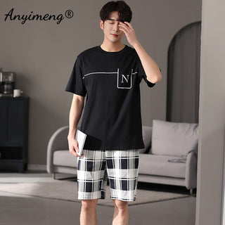 Pajamas Soft Breathable CottonSets Pullover Plaid Bottoms