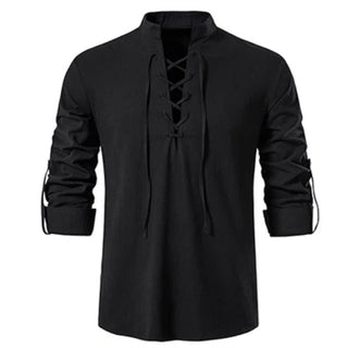 Vintage Thin Long Sleeve Front Lace Up V-neck shirt T-shirt