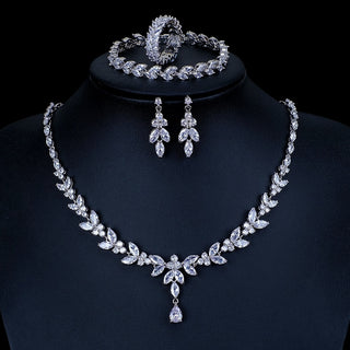 Luxury Brilliant Cubic Zirconia Necklace Set Earrings Rings Women