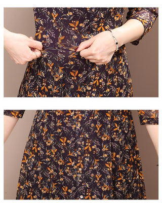 Floral Print Collar Button Midi Dress