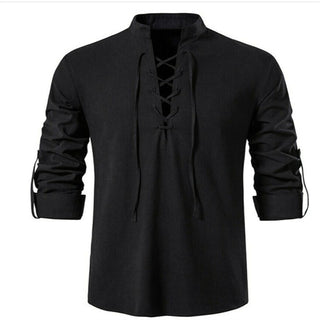 Vintage Thin Long Sleeve Front Lace Up V-neck shirt T-shirt