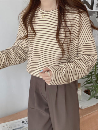 Coffee Stripes Cotton Sweatshirt