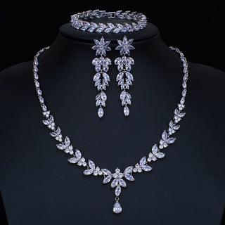 Luxury Brilliant Cubic Zirconia Necklace Set Earrings Rings Women