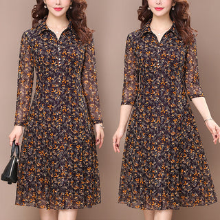 Floral Print Collar Button Midi Dress