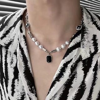 Pearl Rhinestones Necklace For Men